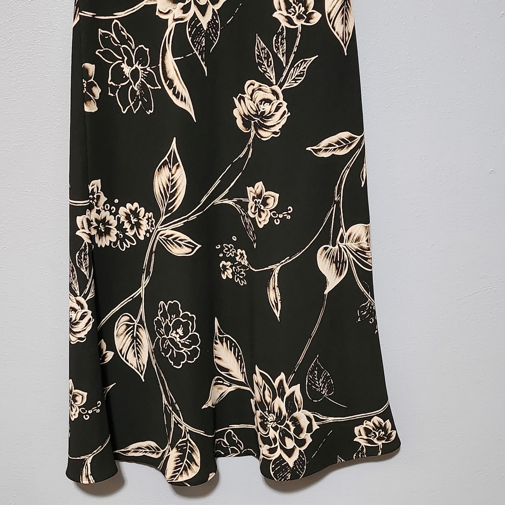 SL FASHIONS Dress Womens 10 Black Beige Floral Midi Career Elegant Formal Party - Picture 5 of 7